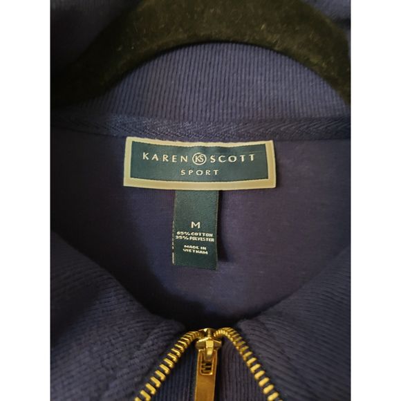 Karen Scott Sport Women's Zip Up Sweater Size Medium Navy Blue With Gold Buttons - Picture 3 of 6